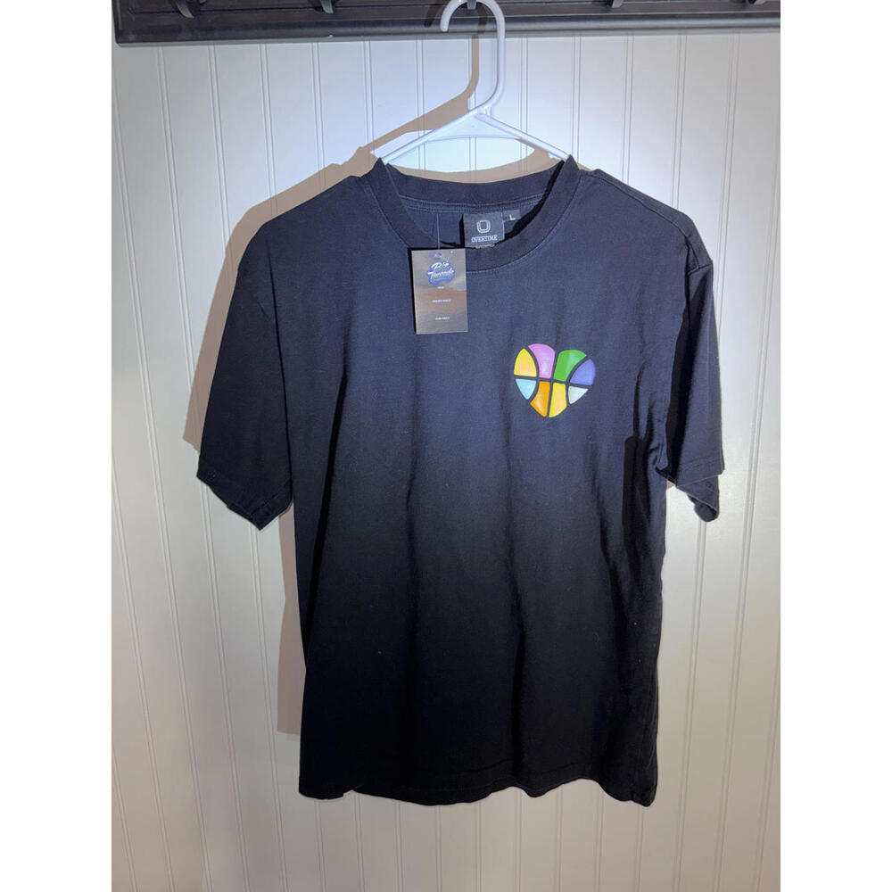 Overtime Black T-Shirt with Colorful Heart Logo Size L - Picture 2 of 3